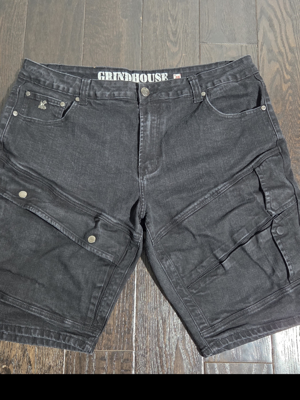 Grindhouse Men's Black Cargo Denim Stretch Shorts Size 38